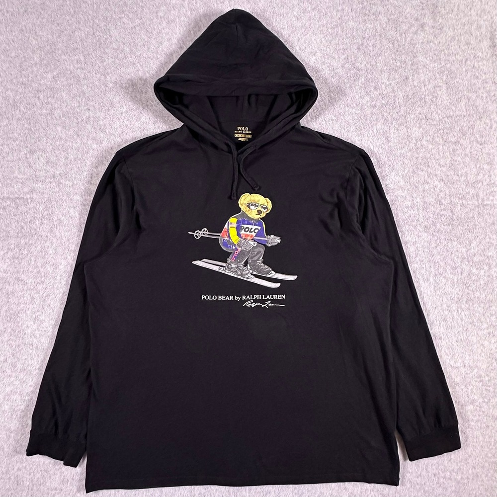 Polo Ralph Lauren Polo Bear Skiing Graphic Hooded Long Sleeve Tee Black XXL